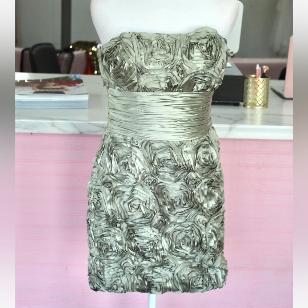 Chic Strapless Rosette Mini Dress